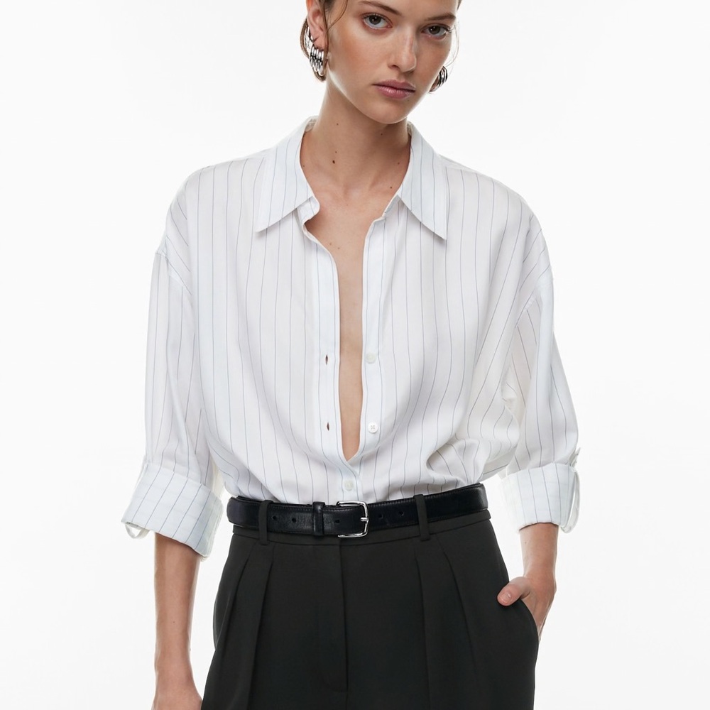 Aritzia Babaton Archive Shirt White Navy Striped Button-down Shirt EUC